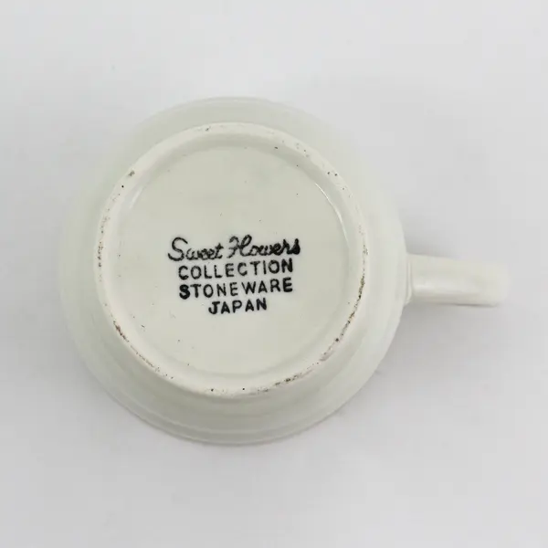 Sweet Flowers Collection by Japan Flat Stoneware Cup Tan Brown Band 