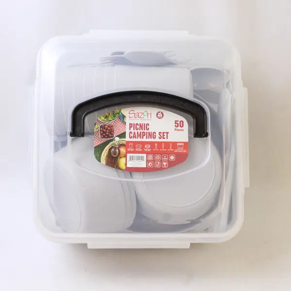 Sazon 50-Piece Picnic Camping Set Plates Cups Cutlery Serving Pieces