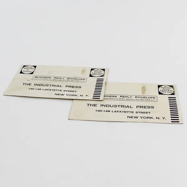 Lot Of 2 Vintage Industrial Press Prepaid Business Reply Envelopes 