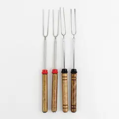 Set 4 Telescoping Roasting Forks Stainless Steel Wood Handle Camping Grilling