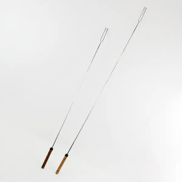 Set 4 Telescoping Roasting Forks Stainless Steel Wood Handle Camping Grilling