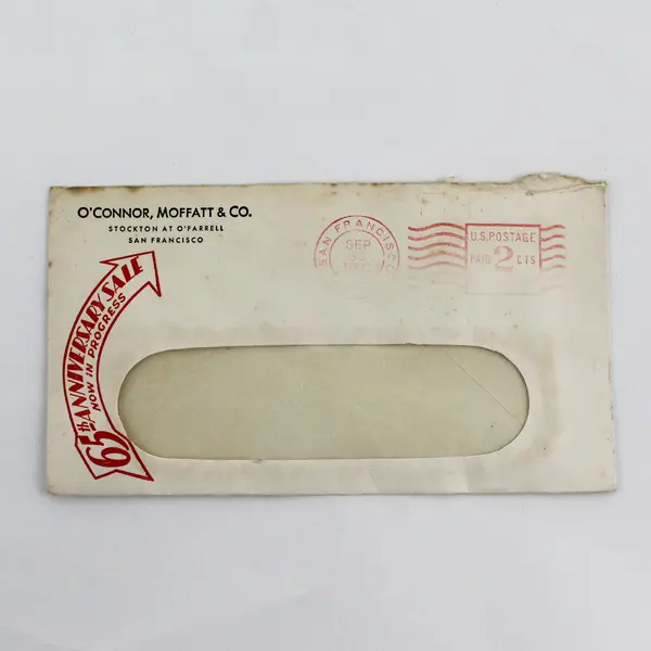 Vintage 1931 O'Connor Moffatt & Co San Francisco Window Envelope 