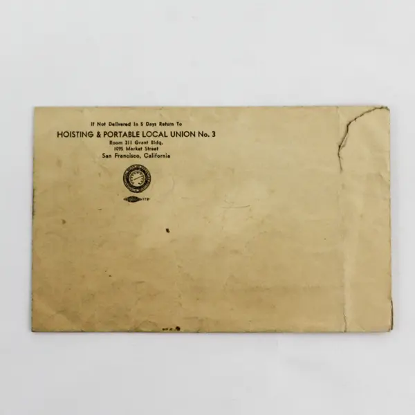 Vintage Hoisting & Portable Local Union No 3 San Francisco California Envelope 