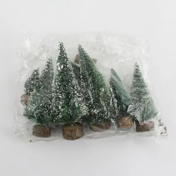 Lot of 7 Mini Snow-Covered Christmas Trees Tabletop Village Decor
