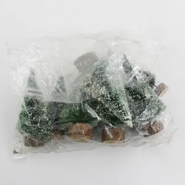 Lot of 7 Mini Snow-Covered Christmas Trees Tabletop Village Decor