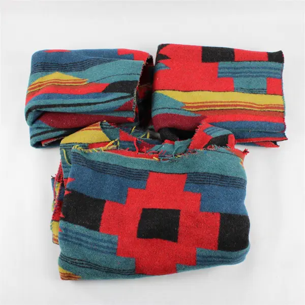 Vintage Lot of 3 Western/Indigenous Jacquard Design Cut Wool Fabric Remnants