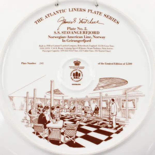 Bing & Grondahl Atlantic Liners SS Stavangerfjord Decorative Plate 10.5"