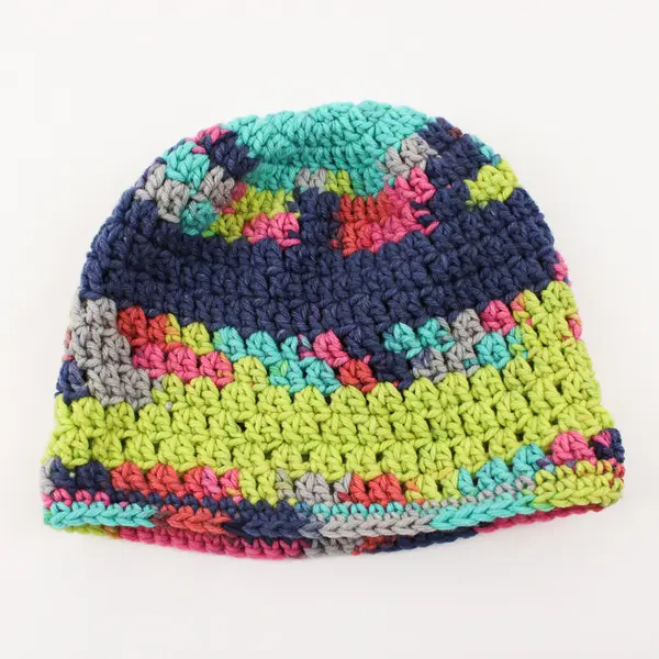Handmade Adult Size (One Size) Multicolor Moss Stitch Crochet Beanie