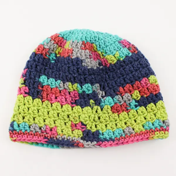 Handmade Adult Size (One Size) Multicolor Moss Stitch Crochet Beanie