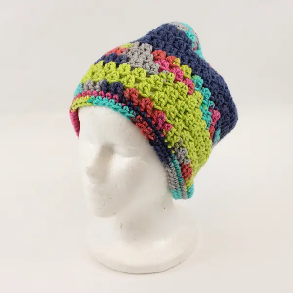 Handmade Adult Size (One Size) Multicolor Moss Stitch Crochet Beanie