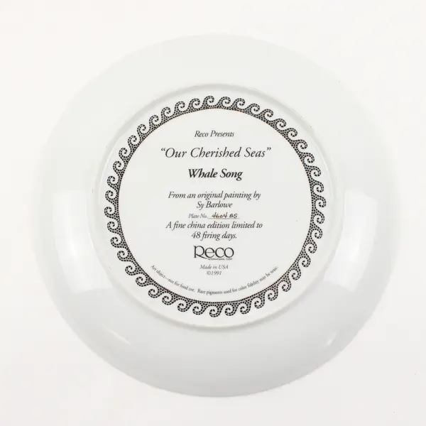 Reco "Our Cherished Seas" Whale Song By Sy Barlowe 1991 Decorative Plate 9.5"