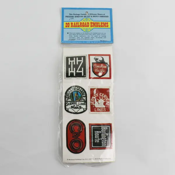 Sealed Pack of 20 Embossed Pressure-Sensitive Railroad Emblems 1978 - New