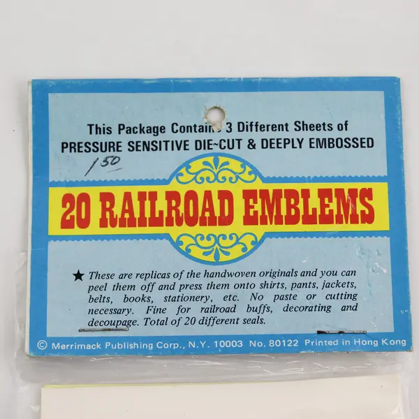 Sealed Pack of 20 Embossed Pressure-Sensitive Railroad Emblems 1978 - New