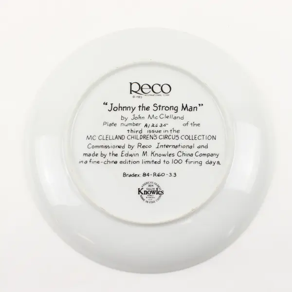 Reco "Johnny The Strong Man" By John McClelland Decorative Plate 3rd Issue 9.5"