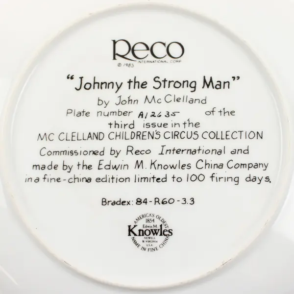 Reco "Johnny The Strong Man" By John McClelland Decorative Plate 3rd Issue 9.5"