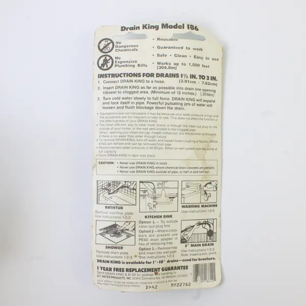 Drain King Model 186 Drain Unclogger 1-1/2"-3" Lines New Open Box