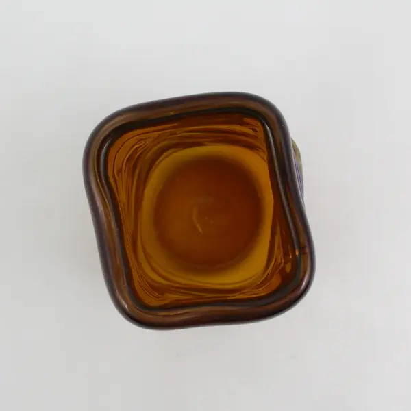 Square Hand Blown Amber Art Glass Vase 5.5"