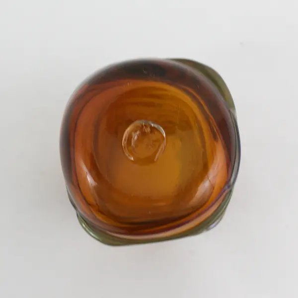 Square Hand Blown Amber Art Glass Vase 5.5"