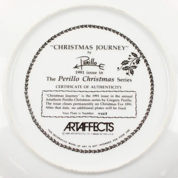 Artaffects "Christmas Journey" Perillo Series 1991 Decorative Plate 9.5"