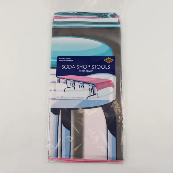 Beistle Creation Soda Shop Stools Multicolor Plastic Tablecloth 2010 54" x 108"