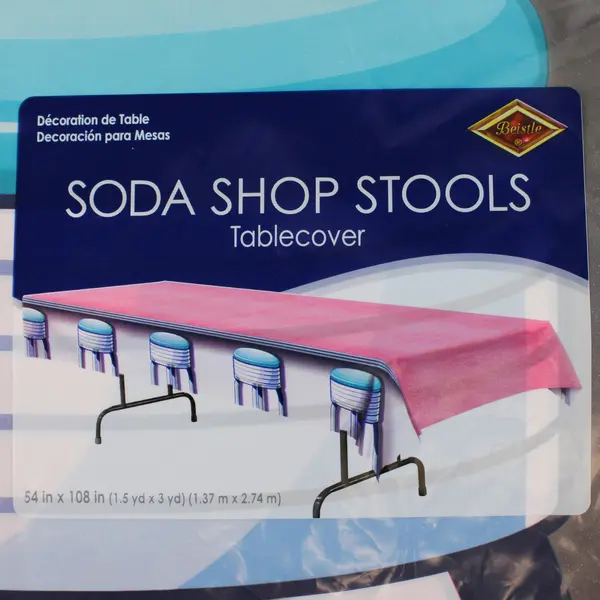 Beistle Creation Soda Shop Stools Multicolor Plastic Tablecloth 2010 54" x 108"