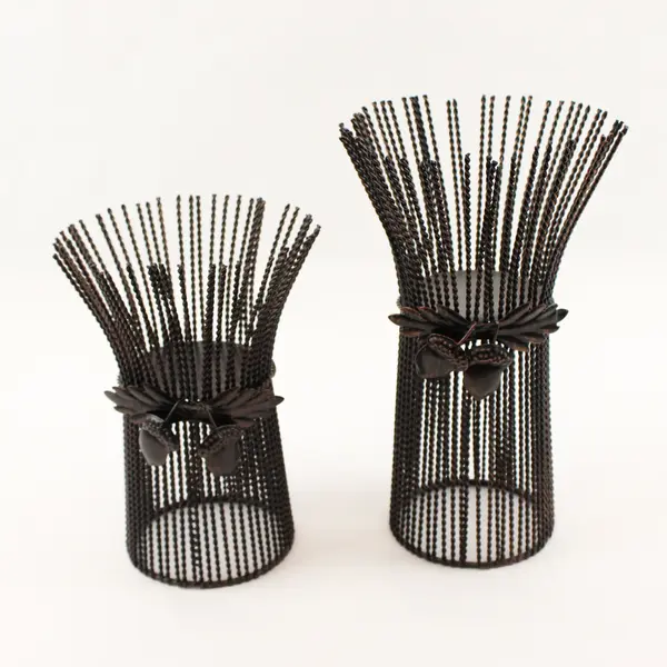 Lot Of Unbranded Matching Metal Wire Pillar Candle Holders 10" Tall & 8" Tall