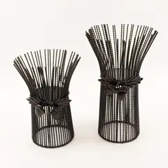 Lot Of Unbranded Matching Metal Wire Pillar Candle Holders 10" Tall & 8" Tall