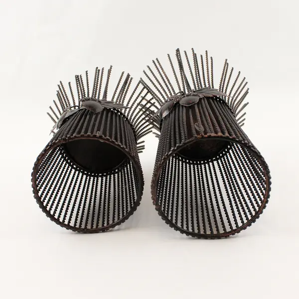 Lot Of Unbranded Matching Metal Wire Pillar Candle Holders 10" Tall & 8" Tall