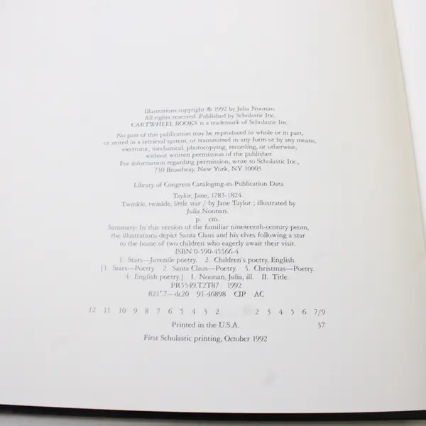 Twinkle Twinkle Little Star Jane Taylor Illustrated Julia Noonan 1992 HC DJ Good