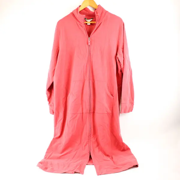 L.L. Bean Women's L Red Knit Cotton Blend Long Full Zip Sweater House Coat