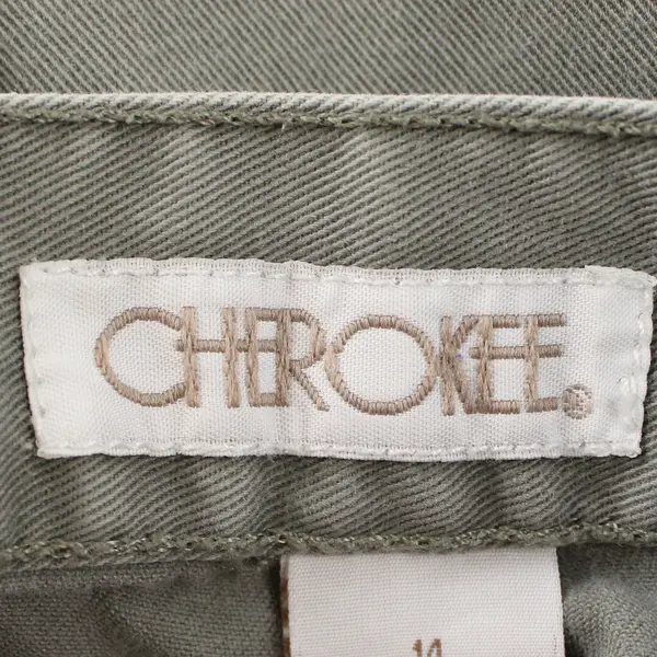 Cherokee Women's 14 Gray/Green Side Waist Adjuster 100% Cotton Cropped Capris