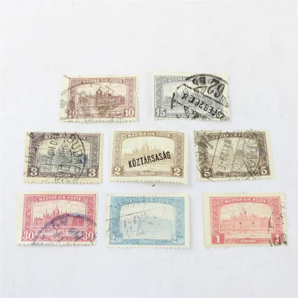 Lot Of 8 Hungary Parliament Building 1/2/2.5/3/5/10/15/30 Krona Used Stamps  