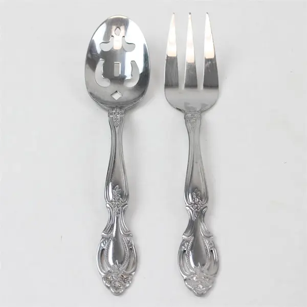 Lot of 2 Cambridge Renaissance Stainless Medium Solid Serving Fork Pierced Spoon