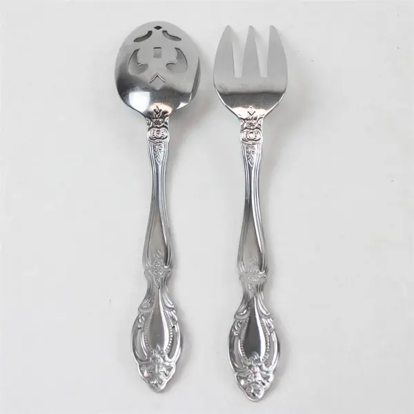Lot of 2 Cambridge Renaissance Stainless Medium Solid Serving Fork Pierced Spoon