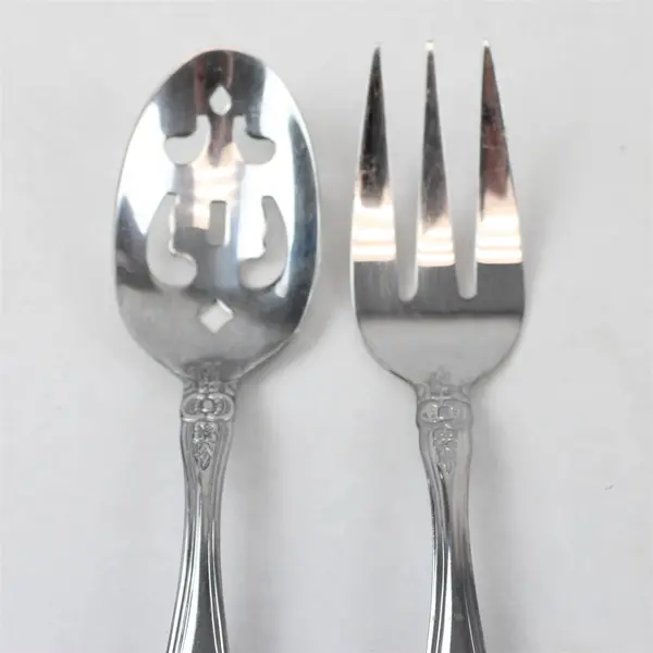 Lot of 2 Cambridge Renaissance Stainless Medium Solid Serving Fork Pierced Spoon