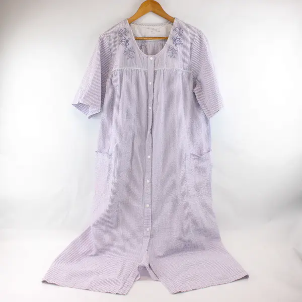 The Vermont Country Store Women's L Purple/White 100% Cotton House Dress
