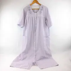 The Vermont Country Store Women's L Purple/White 100% Cotton House Dress