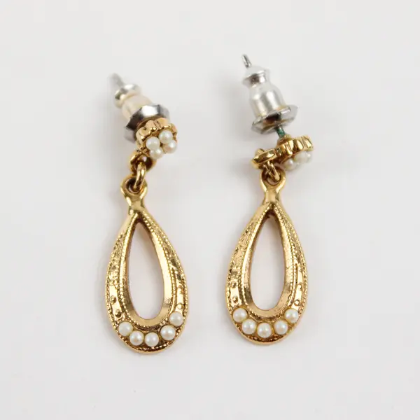 Gold-Tone Teardrop Dangle Earrings Faux Pearl Accents