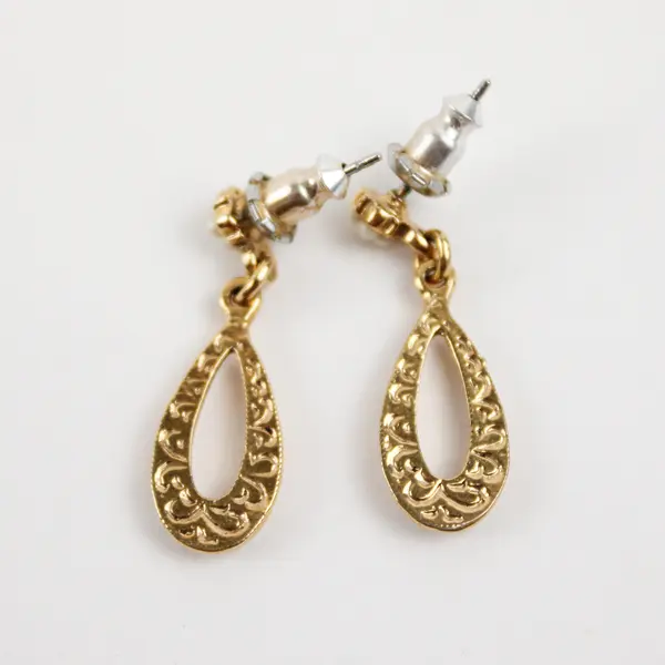 Gold-Tone Teardrop Dangle Earrings Faux Pearl Accents
