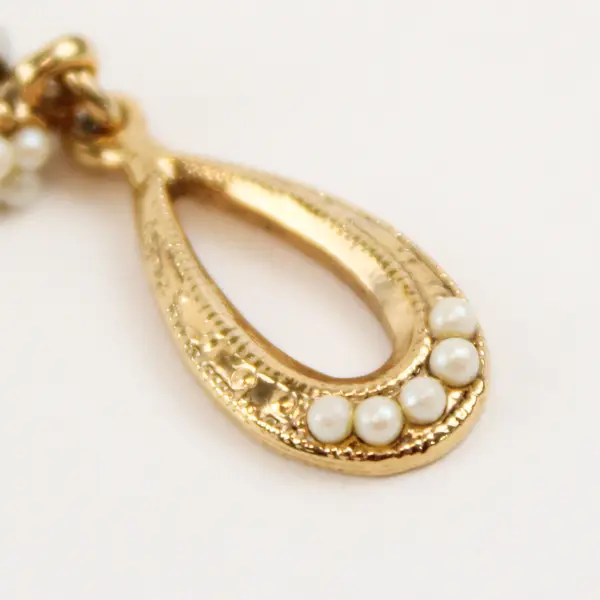 Gold-Tone Teardrop Dangle Earrings Faux Pearl Accents