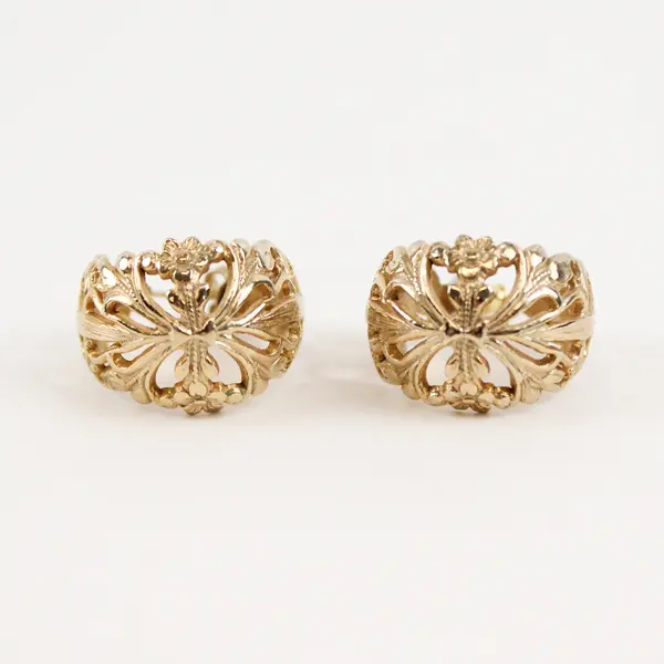 Vintage Gold-Tone Floral Design Huggie Earrings