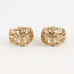 Vintage Gold-Tone Floral Design Huggie Earrings