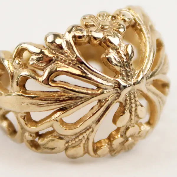 Vintage Gold-Tone Floral Design Huggie Earrings