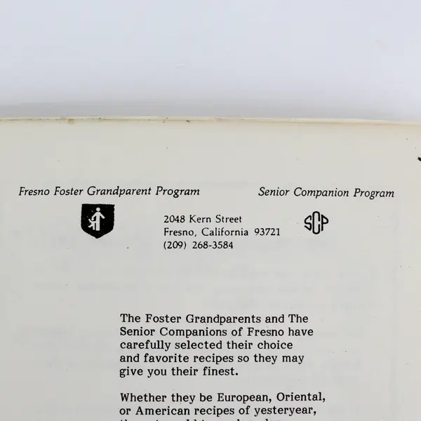 Recipes of  Love Foster Grandparents Seniors of Fresno CA Cookbook Spiral Bound