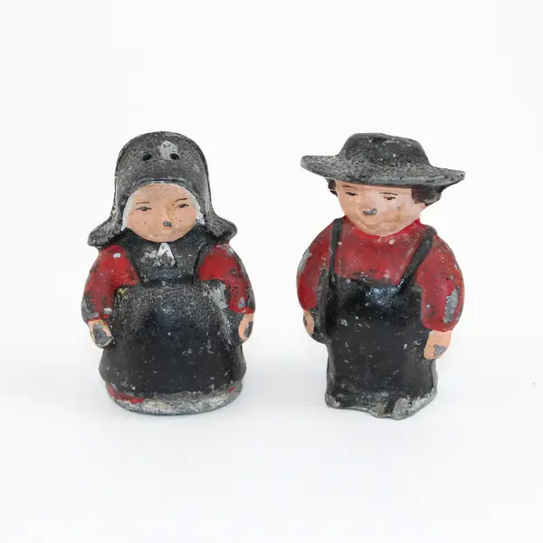 Vintage Amish Couple Cast Iron Salt and Pepper Shaker Set