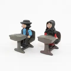 4 Piece Set Vintage Cast Iron Amish School Children at Desks Figurines
