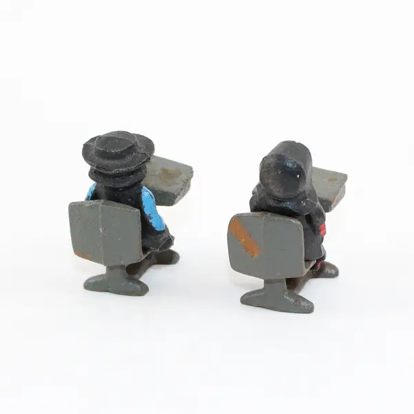 4 Piece Set Vintage Cast Iron Amish School Children at Desks Figurines