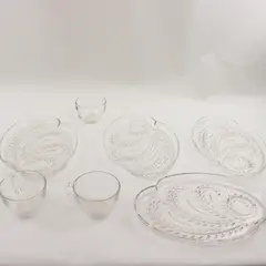 Set Of 7 Federal Glass Company Homestead Pattern Snack Set (4 Plates, 3 Cups)
