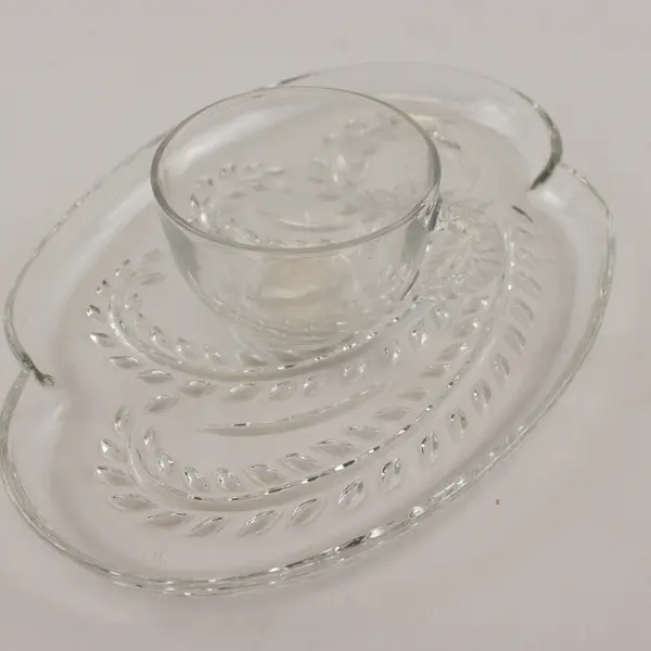 Set Of 7 Federal Glass Company Homestead Pattern Snack Set (4 Plates, 3 Cups)