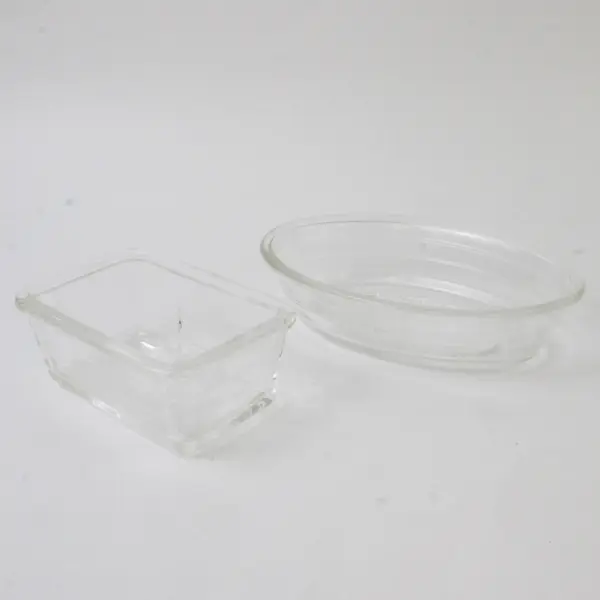 Lot of 2 Small Glasbake Refrigerator Dishes Oval And Rectangular